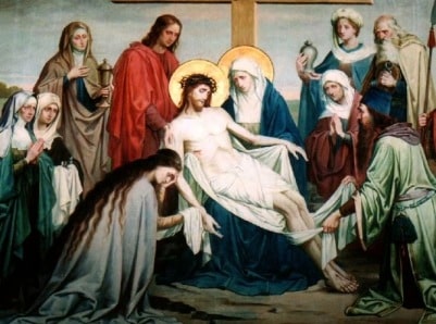 13e statie Jezus wordt van het kruis genomen