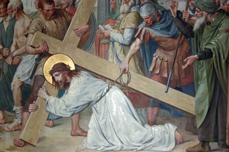 4e statie Jezus valt voor de 1e maal onder het kruis